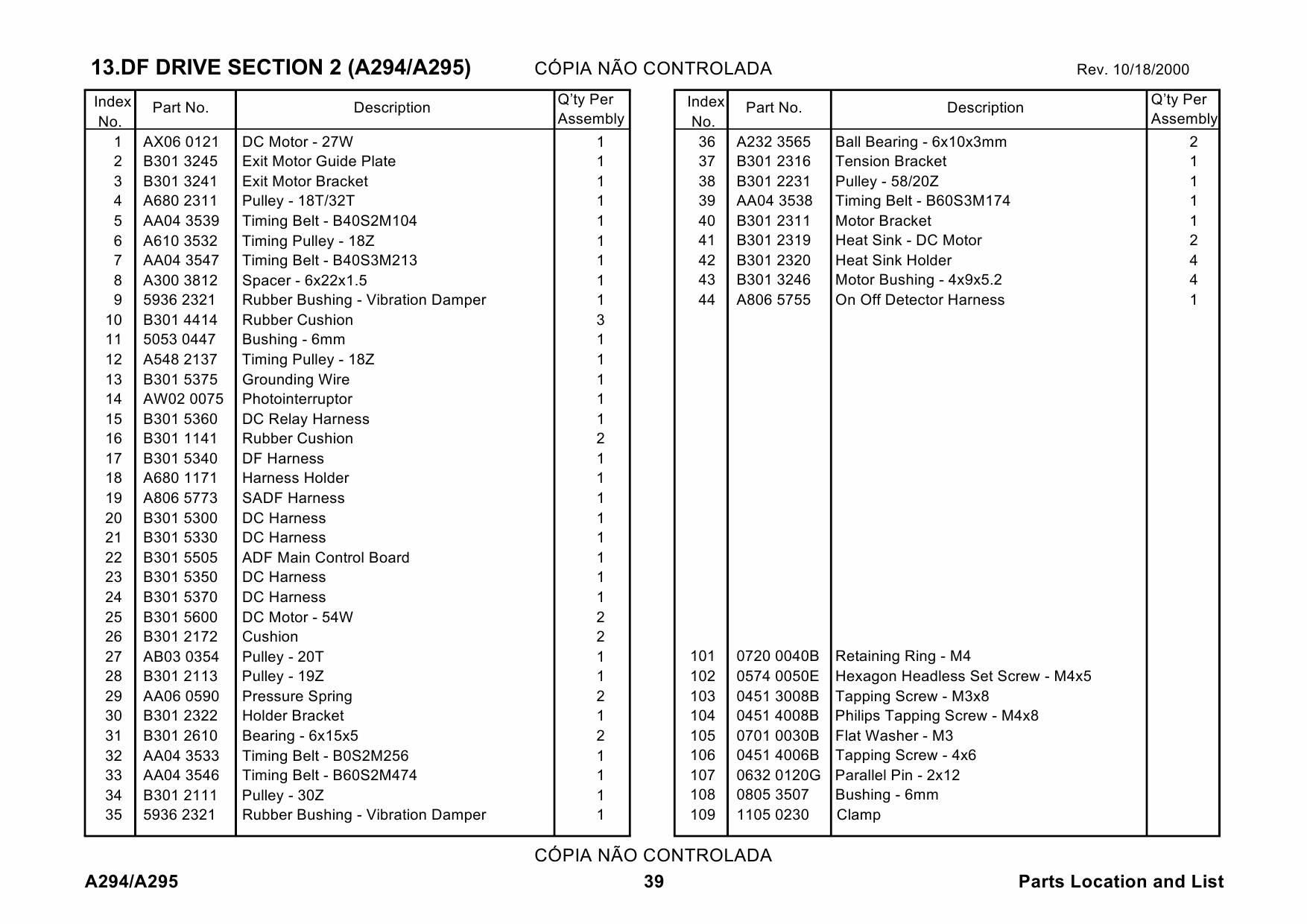 RICOH Aficio 850 1050 1085 1105 A294 295 Parts Catalog-2